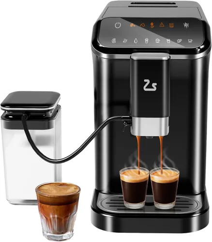 Máquina automática de café expreso con presión de 20 bares, cafetera de un solo toque, molinillo integrado y espumador de leche, 6 recetas Negro -