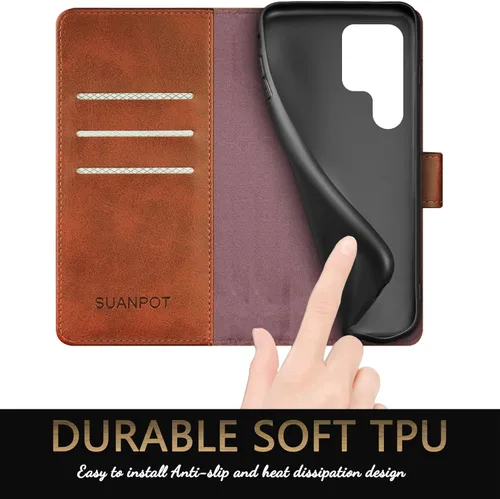 Miniatura 3 de SUANPOT Funda tipo cartera con bloqueo RFID para Samsung Galaxy S22 Ultra con tarjetero de crédito, funda con tapa tipo libro a prueba de golpes
