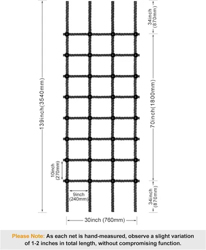 Miniatura 6 de Red de carga de escalada para niños al aire libre de 30 x 139 pulgadas, cuerda de nailon sin nudos, red de escalada para patio de recreo, red