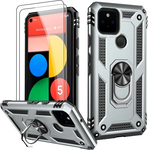 Miniatura 101 de LUMARKE Funda para Google Pixel 5 con protector de pantalla, pasa 16 pies, probada en caídas, grado militar, con soporte de anillo magnético, Rojo