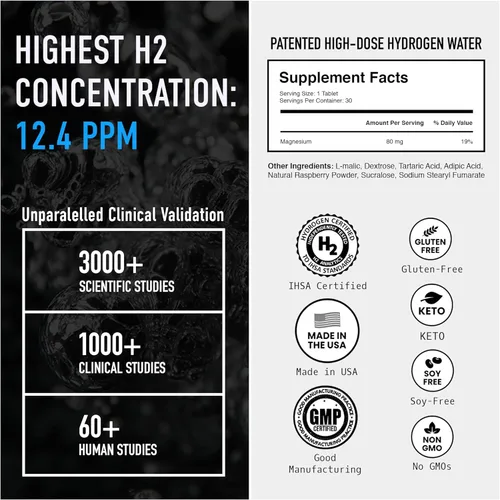 Miniatura 2 de DRINK HRW Tabletas de agua de hidrógeno molecular de rejuvenecimiento: 12 ppm H2, patentado, fabricado en EE. UU., Suplemento de hidrógeno