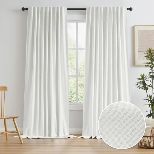 Miniatura 14 de Paneles de cortinas de ventana 100% opacas, con trabillas traseras, bolsillo para barra, gancho, cinturón, aspecto plisado, cortinas para sistema