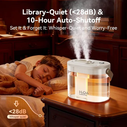 Miniatura 8 de DIGIX - Humidificador portátil recargable con pantalla inteligente, luz nocturna, fácil de limpiar, 1.4L, pequeños humidificadores para recámara