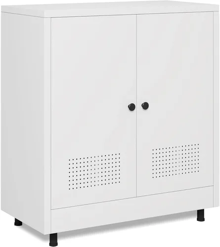 Miniatura 10 de Armario de almacenamiento de metal con 2 puertas y estante ajustable, aparador de acero para el hogar, oficina, garaje, entrada, sala de estar, Negro