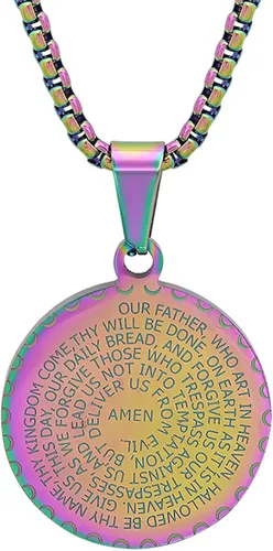 Miniatura 2 de Steeltime Stainless Steel Lords Prayer Necklace with Simulated Diamonds