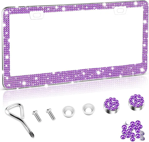 Miniatura 13 de Amiss Marco de matrícula brillante para mujer, 1 paquete de diamantes de imitación hecho a mano de cristal de acero inoxidable de alta calidad, Negro