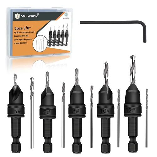MulWark Juego de brocas avellanadas, 11 brocas cónicas ajustables y brocas de fregadero para encimera para madera, juego de carpintería HSS con