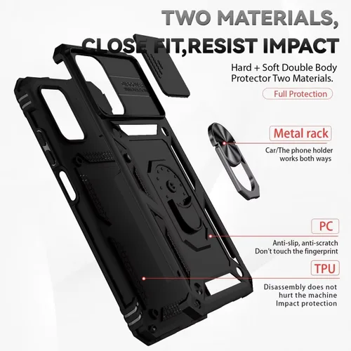 Miniatura 3 de Funda para Redmi Note 10/Redmi Note 10S/Poco M5S con protector de pantalla de vidrio templado y cubierta de cámara deslizante, anillo magnético Negro
