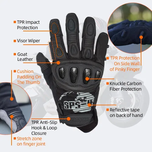 Miniatura 3 de Seibertron SPS Series - Guantes para motocicleta con pantalla táctil, para motocross, BMX, ATV, MTB, ciclismo, completo o medio dedo, para adultos