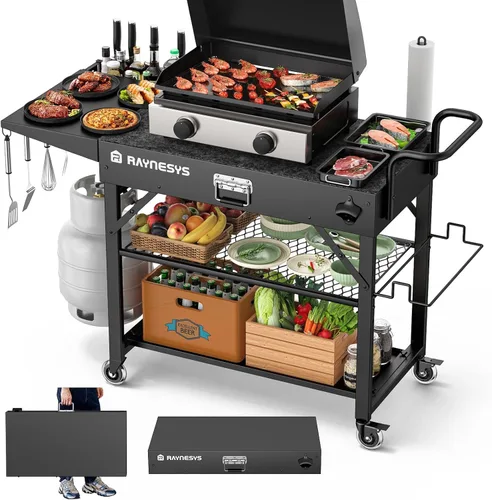 Miniatura 9 de Mesa de Parrilla para Exteriores, Soporte de Parrilla Blackstone, Carrito de Parrilla Plegable de 440 lbs, Soporte de Mesa para Horno de Pizza