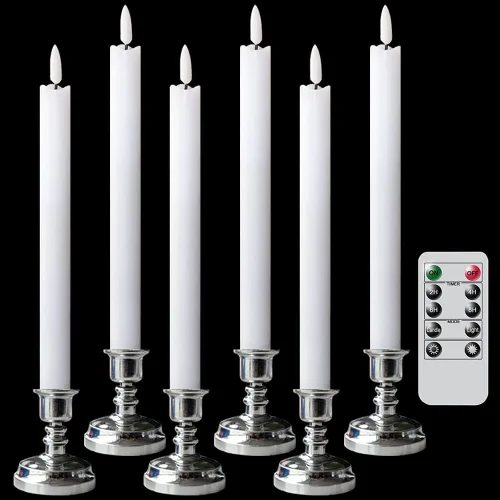 Miniatura 9 de Wondise Velas Cónicas Sin Llama con Control Remoto Temporizador, Candelabros Rojos Cerosos Reales a Batería Velas LED de Mecha 3D para Decoración