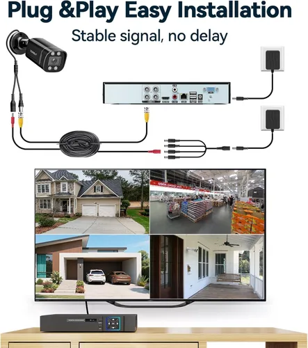 Miniatura 2 de Sistema de cámara de seguridad con cable para exteriores, 4 cámaras de vigilancia CCTV Bullet para seguridad del hogar, 4CH AHD TVI 5MP Lite DVR