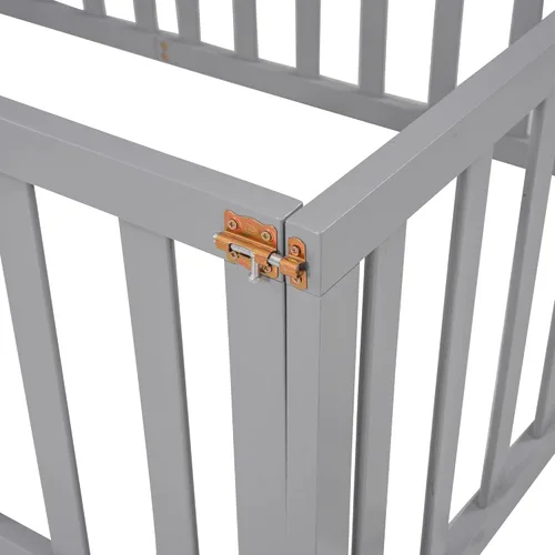 Miniatura 4 de Cama Montessori de suelo individual con puerta y valla para niños, marco de cama Montessori bajo de madera maciza con barandillas de seguridad