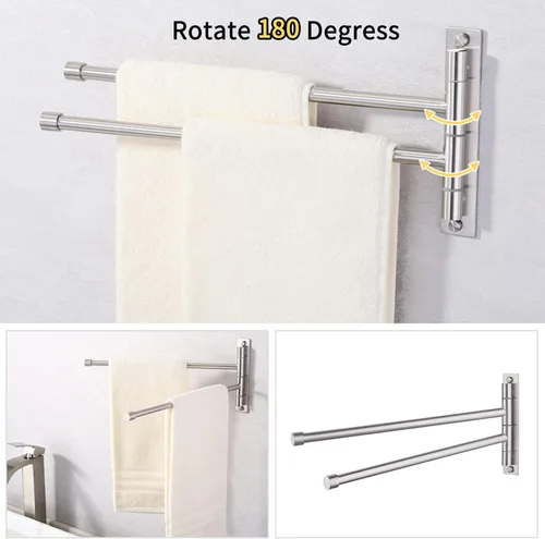 Miniatura 2 de KES Barra de Toallas para Baño de 13.8 Pulgadas, Montaje Basculante, Brazo Extensible, Soporte de Pared de 2 Brazos, Acero Inoxidable SUS304