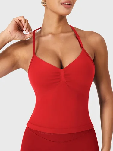 Miniatura 3 de YEOREO SoftHue Impact Longline Top de Tirantes para Mujer Camiseta sin Mangas Halter para Ejercicio sin Espalda Gimnasio Longline con Correa