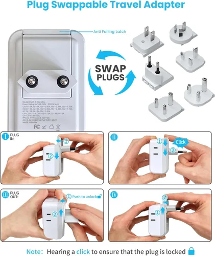 Miniatura 5 de Kit de Adaptador de Viaje Universal, VINTAR PD Adaptador de Corriente Internacional de 35W con 3 Puertos USB (2 USB C) y 4 Salidas de CA, Conectores