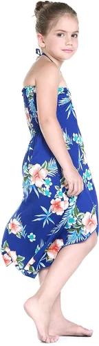 Miniatura 6 de Vestido halter hawaiano para niña en rojo hibisco