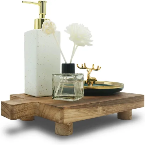 Bandeja de madera hecha a mano, práctica decoración de baño y cocina para jabón, botellas de baño, velas, papel higiénico, soporte para plantas