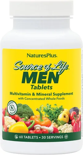 NaturesPlus Source of Life Men - 60 tabletas - Suplemento multivitamínico y mineral sin hierro - con palma enana americana, licopeno y rodiola - Sin