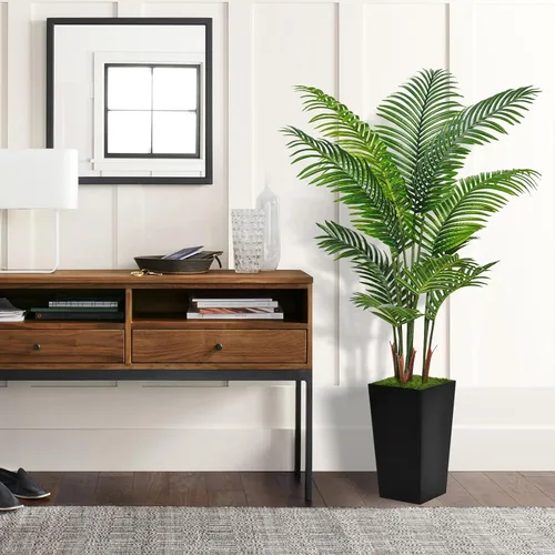Miniatura 2 de ASTIDY Palmera artificial de 5 pies, árbol falso con maceta alta negra, planta de suelo de areca tropical sintética en maceta, planta de seda Negro