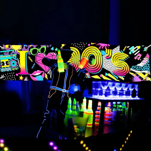 Miniatura 4 de Hahafelt Decoraciones de fondo de fiesta de los años 80 con texto en inglés "I Love 80s", telón de fondo de neón retro graffiti de los años 80