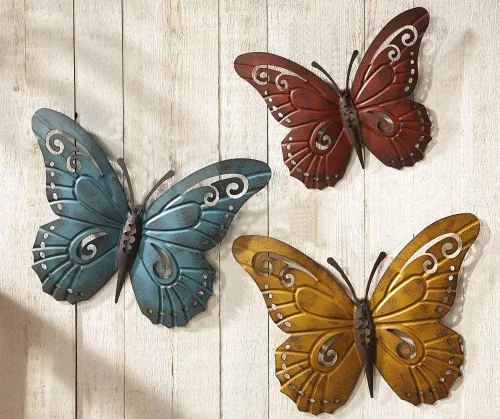 Miniatura 3 de Superdream Arte decorativo de pared decorativo de mariposa de metal 3D inspirado en la naturaleza para colgar en interiores o exteriores