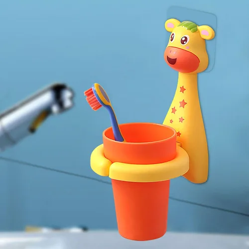 Miniatura 8 de SooGree Soporte para cepillos de dientes para niños, portavasos de dientes de animales, montado en la pared, juego de almacenamiento de pasta