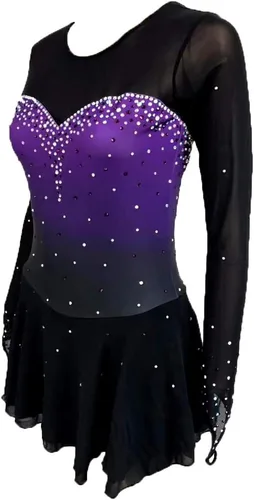 Miniatura 5 de Trajes de patinaje artístico sobre hielo para niños, vestido de patinaje sobre hielo de color morado degradado para competición