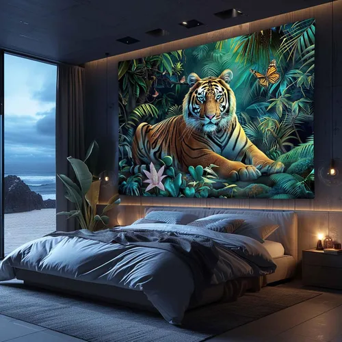 MERCHR Tapiz de bosque natural, tapiz para colgar en la pared, diseño de animales de tigre, paisaje, paisaje, para dormitorio, sala de estar,