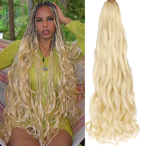Miniatura 59 de COOKOO 9 paquetes de cabello rizado francés trenzado de 18 pulgadas, suave y flexible, cabello trenzado de alta calidad, rizos franceses, extensión