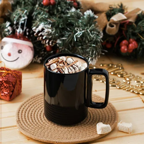 Miniatura 8 de E-liu Juego de 6 tazas de café de porcelana, tazas grandes de 16 onzas para café, té, cacao y bebidas calientes, color negro