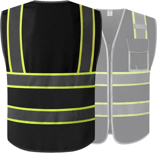 Miniatura 4 de JKSafety Chaleco de Alta Visibilidad con Múltiples Bolsillos y Forro de Malla Lite que Cumple con los Estándares ANSI/ISEA Tiras negras y amarillas.