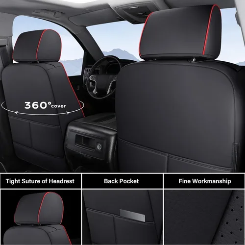 Miniatura 2 de Coverado Fundas de asiento para Chevy Silverado, fundas de asiento de piel sintética para Chevy Silverado GMC Sierra 2007-2025 1500, 2015-2025 Rojo