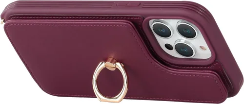 Miniatura 8 de Lipvina Funda para iPhone 14 Pro Max con tarjetero para mujer, funda para teléfono con correa, cordón cruzado, soporte de anillo, cierre a presión