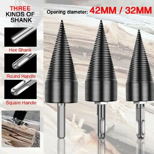 Miniatura 5 de Drill Bits Sets,Carving Tools,4pcs Firewood Log Splitter Wood Bit Heavy Duty Electric Drills Screw Cone Driver Removable 32mm + 3 Handles