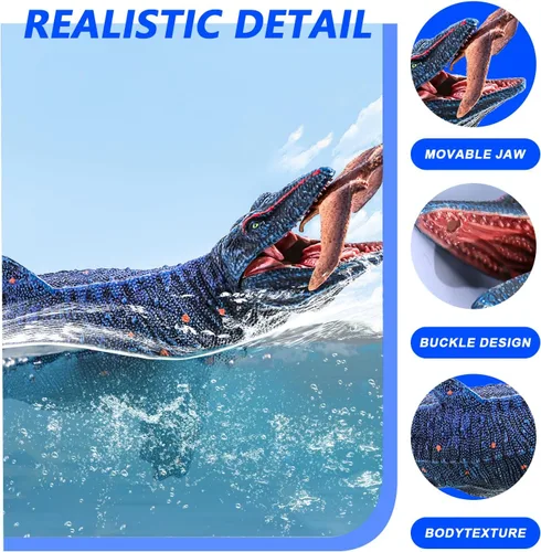 Miniatura 4 de SIENON Jurassic Mosasaurus - Figura de juguete de dinosaurio de 11.4 pulgadas, Mosasaurus Caza de Modelo de Pterosaurio, figuras de dinosaurio Azul