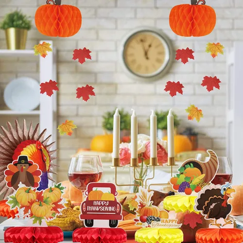 Miniatura 7 de Centro de mesa de nido de abeja de Acción de Gracias, 9 piezas, pavo, panal, calabaza, panal de abeja de Acción de Gracias, centro de mesa