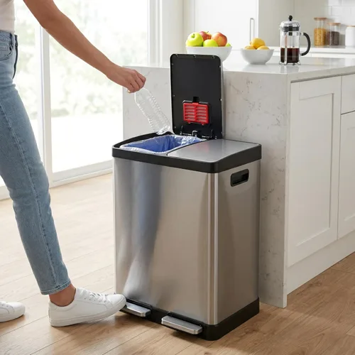 Miniatura 2 de iTouchless - Cubo de basura de cocina de 60 litros / 16 galones con doble compartimento y contenedor para reciclaje, filtro de olores, cierre suave