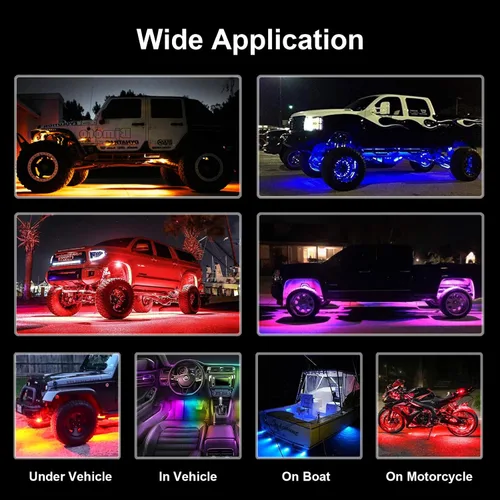 Miniatura 5 de RGB LED Rock Lights Underbody Wireless APP Music Chasing Offroad ATV 12V 12 Pods w/6PCS Cables de extensión