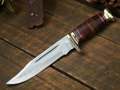 Miniatura 10 de Poshland Cuchillo de caza personalizado hecho a mano de acero D2 de 12.5 pulgadas - Mango de hueso de agarre perfecto con herraje de latón (REG-225)