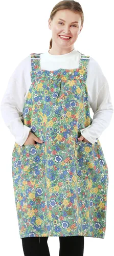 Miniatura 13 de Delantales sin lazos para mujer, talla grande, con bolsillos, de algodón, lino, para hornear, cocina, cocina
