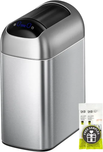Miniatura 15 de EKO Basurero automático para baño con tapa, cubo de basura sin contacto de 2.1 galones con cubo extraíble, cubo de basura delgado de acero