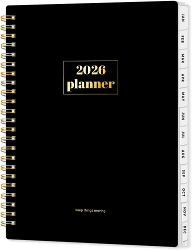 SUNEE Agenda 2026, agenda semanal y mensual, enero de 2026 a diciembre de 2026, agenda diaria con pestañas, páginas de notas, encuadernación en Negro