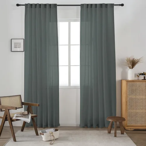 Miniatura 18 de Cortinas de lino transparente color crema de 96 pulgadas de largo para sala de estar, 2 paneles con bolsillo con pestaña trasera, suaves, naturales