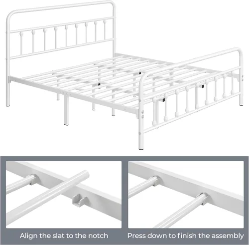 Miniatura 8 de Yaheetech Base de cama clásica de metal con base de colchón con estilo victoriano, cabecera, estribo, almacenamiento debajo de la cama, no necesita