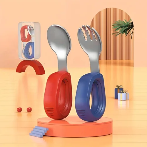 Miniatura 3 de Juego de cubiertos de tenedor y cuchara para niños, sin BPA, duraderos, seguros para niños pequeños, cubiertos para bebés para autoalimentarse más