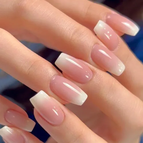 Miniatura 14 de 24 uñas postizas a presión de punta francesa, uñas acrílicas medianas falsas/falsas con diamantes de imitación de flores, diseños de punta francesa
