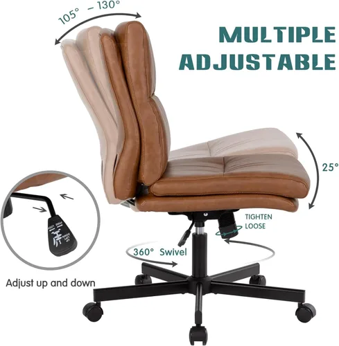 Miniatura 4 de LUCKWIND Silla de escritorio de oficina sin brazos con ruedas, silla de trabajo giratoria cruzada con espalda media, silla de tocador acolchada