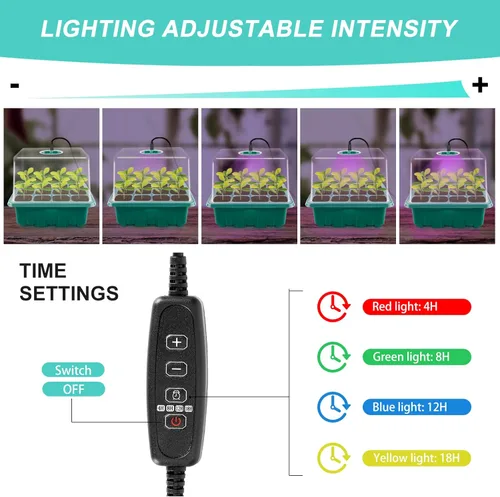 Miniatura 2 de Bandeja de inicio de semillas con luz de crecimiento, kit de inicio de germinación de plantas con cúpula de humedad y base para cultivo