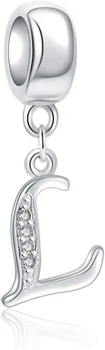 Miniatura 51 de ABUN Abalorio de plata de ley 925 con letra A a la Z, espaciador de inicial, con circonita cúbica transparete colgante, auténtica, para pulseras